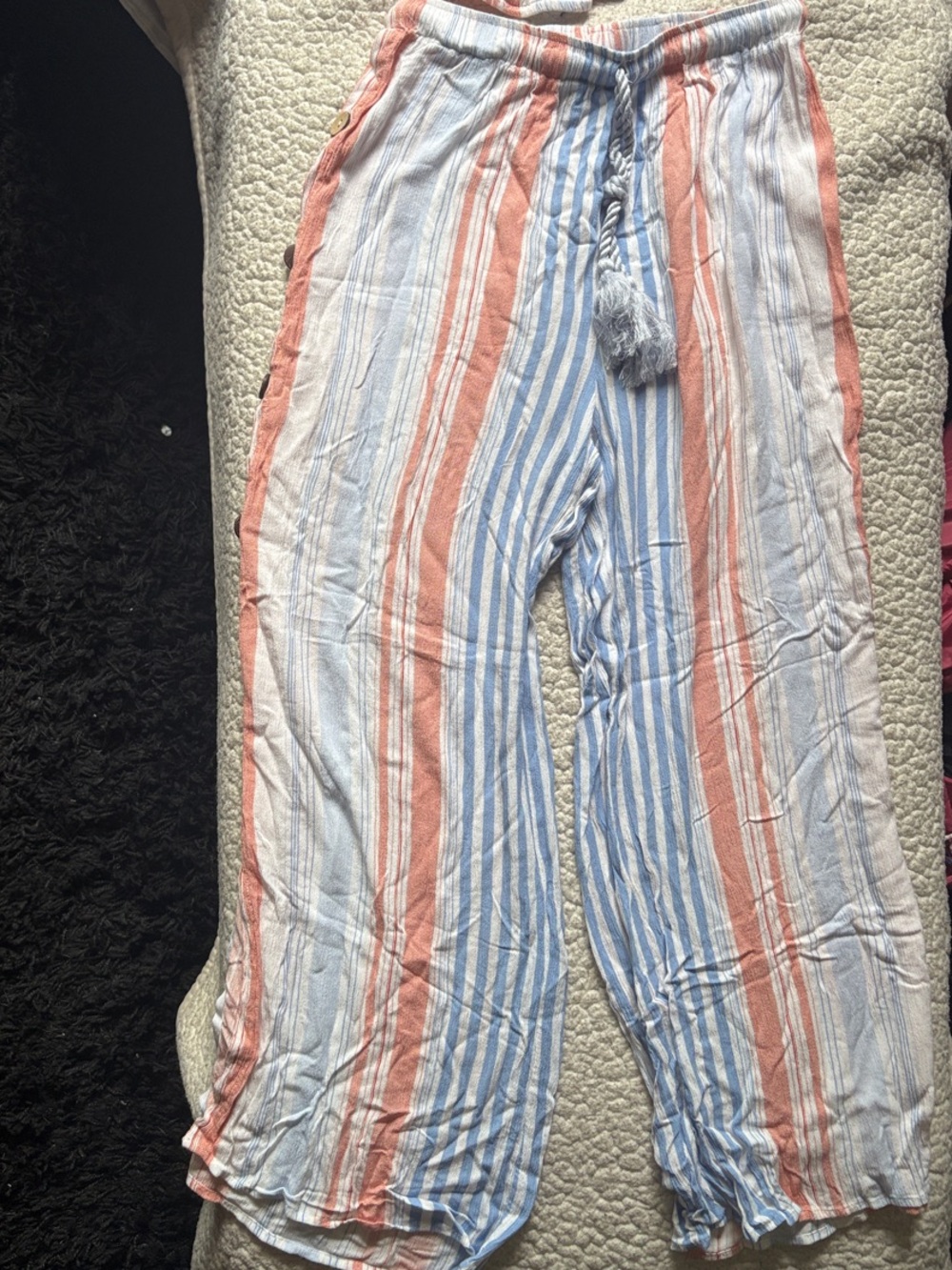 Striped Drawstring Wide-Leg Pants and Tube Top in Blue & Coral